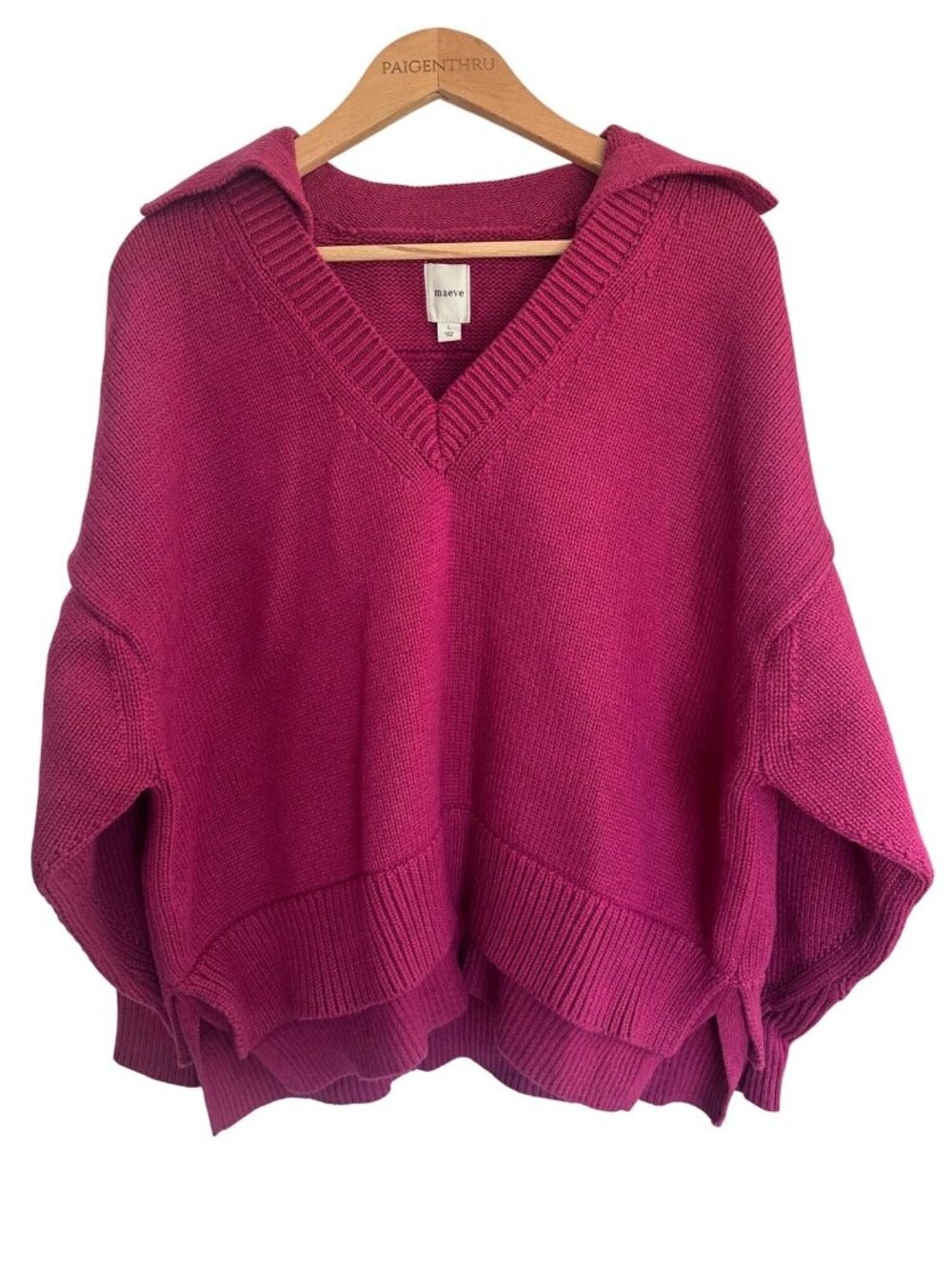 Anthropologie Maeve LG Layered Polo Wool Blend Sweater in Raspberry Pink